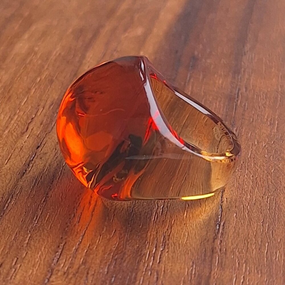 LALIQUE Cabochon Ring Clear Crystal Amber US 5 1/2